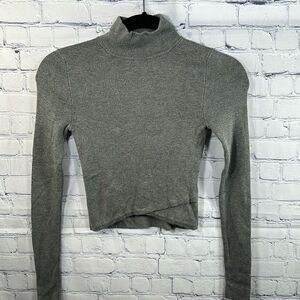 🐢 Express Cropped Turtleneck Sweater - Ribbed Gray, Size XS